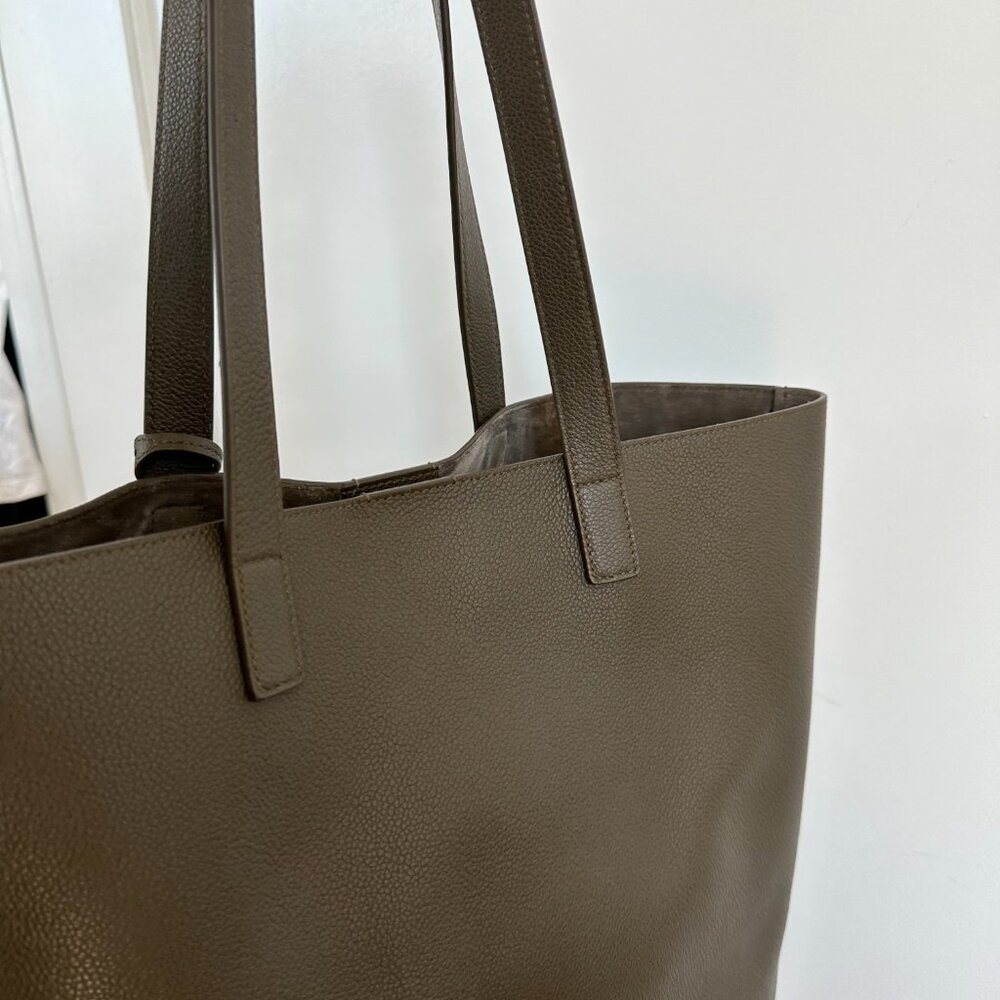 Saint Laurent Bold Shopping Bag With Zipped Pouch Leather Khaki Purse - Picture 9 of 16